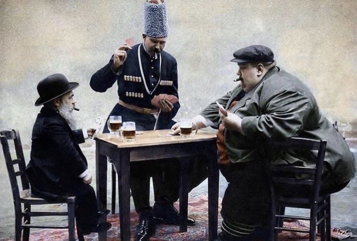 HistoryInPics's tweet photo. The shortest, tallest, and fattest man in Europe playing cards together in 1913. https://t.co/MuEWN4AKjq