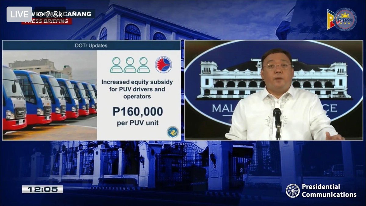 "CREATE PROGRAMS TO LESSEN THE BURDEN ON OPERATORS FOR PUJ MODERNIZATION" The DOTr has increased the equity subsidy for PUV drivers/operators to PHP160k per unit.