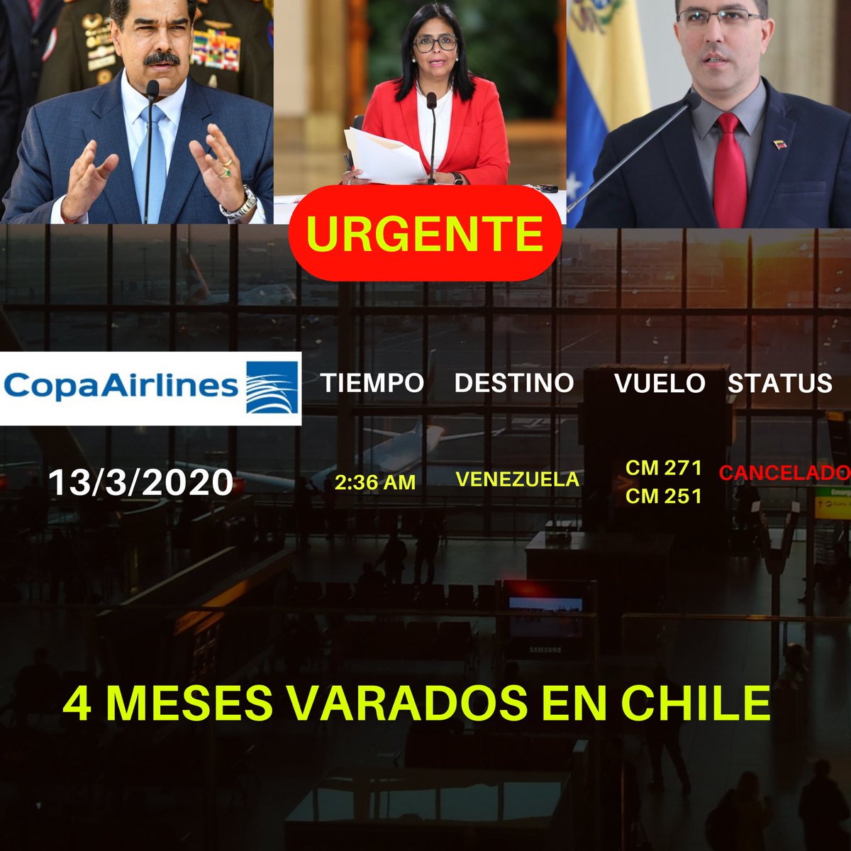 venvaradoschile's tweet photo. @CancilleriaVE Y nuestros derechos? Nos dejaron varados desde Marzo en Chile! Aún esperamos que aprueben el vuelo humanitario @CopaAirlines https://t.co/e9cYEGhtlc