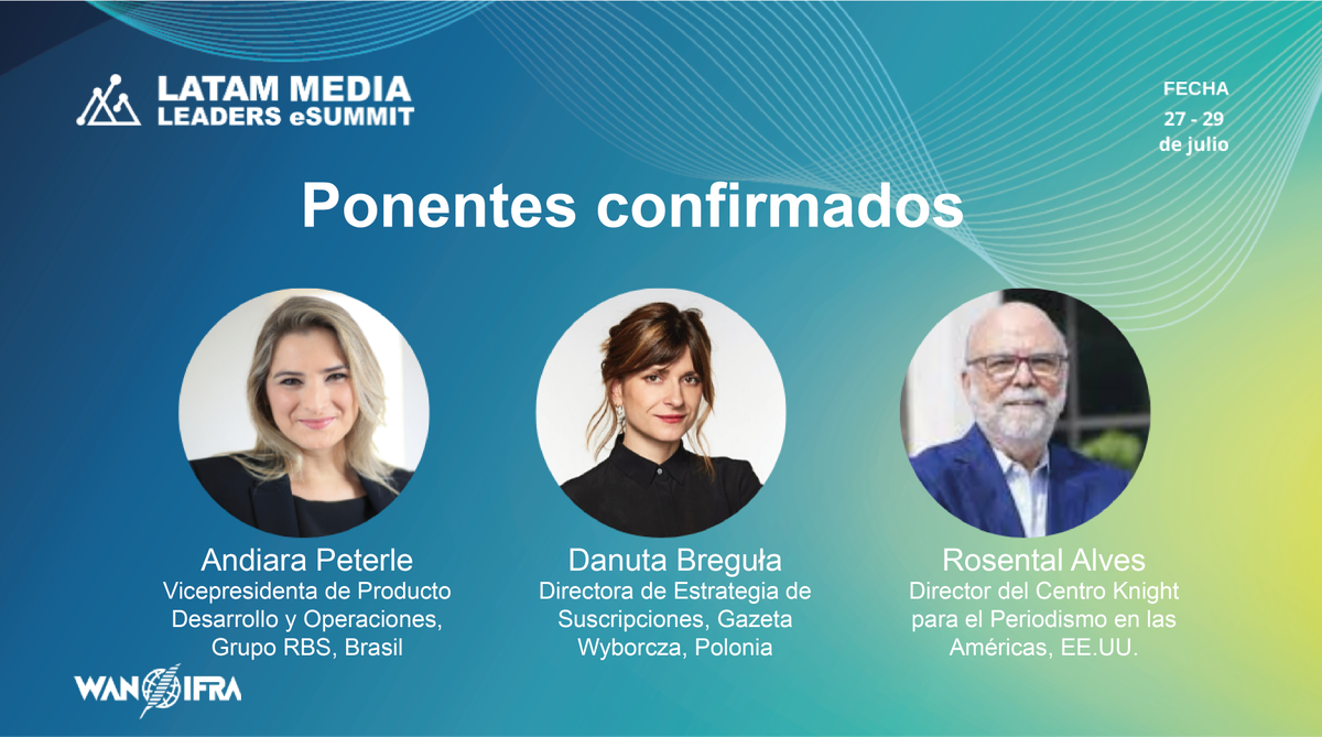 La industria de medios está efectuando un giro hacia las suscripciones digitales. ¿Cuáles serán los desafíos a los que se enfrentará? Aquí algunos de nuestros ponentes que hablarán del tema. #LatamMediaESummit bit.ly/31OOpLE