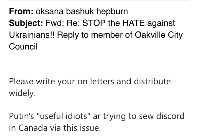 In other, related news, Oksana Bashuk Hepburn, former director of the Canadian Human Rights Commission, has written an angry email to the mayor and town council of Oakville ("Shame on you!") for siding with the "hate criminals" who graffitied the Ukrainian Waffen-SS memorial.