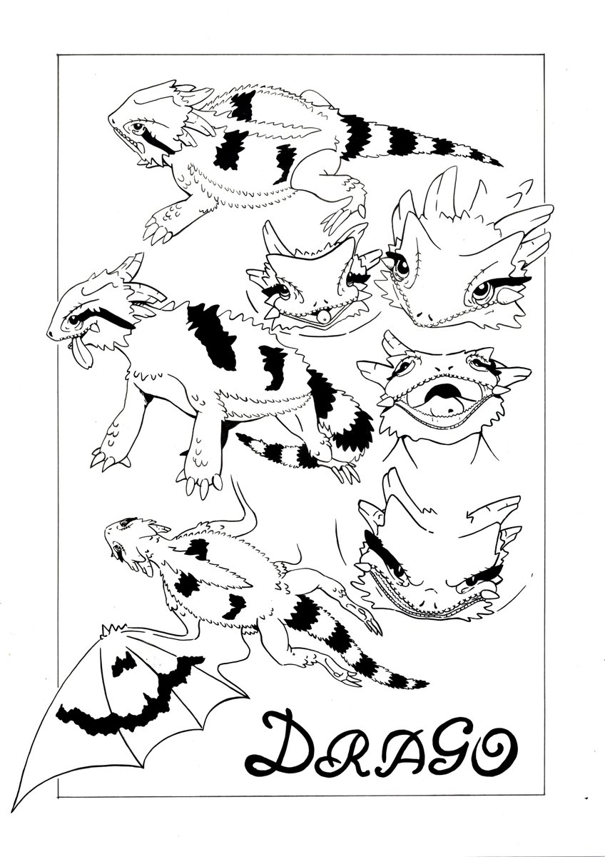 RyukiArtbook's tweet photo. "Drago" is the Eva's best friend. Created by the girl herself, with her magical brush.

#animal #art #draw #characterdesign #ink #comics #cartoon #illustration #traditionalart #blackandwhite #hornedlizard #ryukiartbook #forkidz #geek #dragon #fantasy #drago #originalcharacter https://t.co/oDWUwRDctt