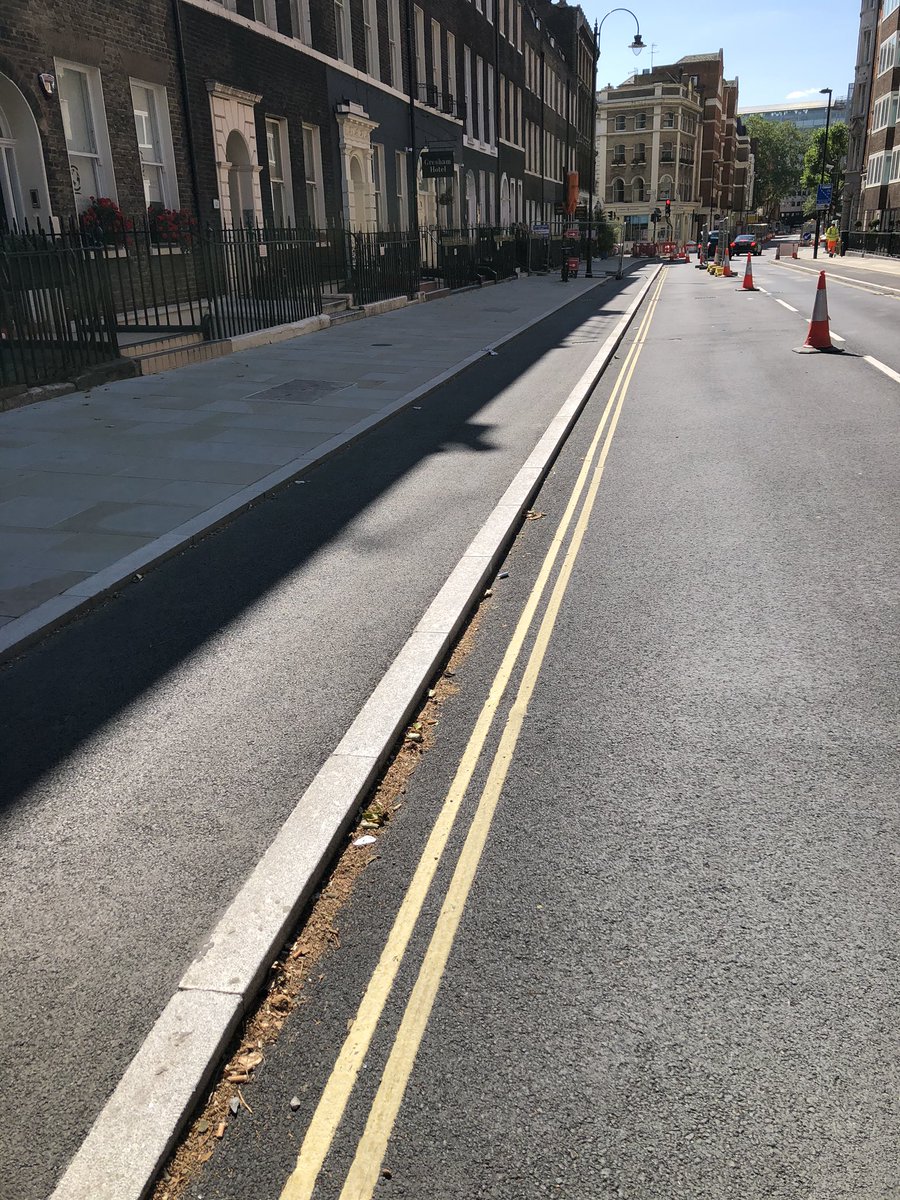 Looks like construction is well underway on the protected cycle tracks on Bloomsbury St/Gower St  @camdencyclists - not open yet, but runs parallel to Tottenham Court Road, will be a really useful north-south route through the west end when it’s done – bei  British Museum