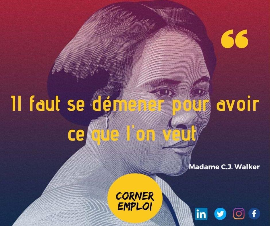 CornerEmploi's tweet photo. Nous avons voulu commencer le lundi avec Madame CJ.Walker.
Excellent début de semaine 😊
#rechercheemploi #job #cdd #cdi #coachingemploi https://t.co/rxsRKTzBzL