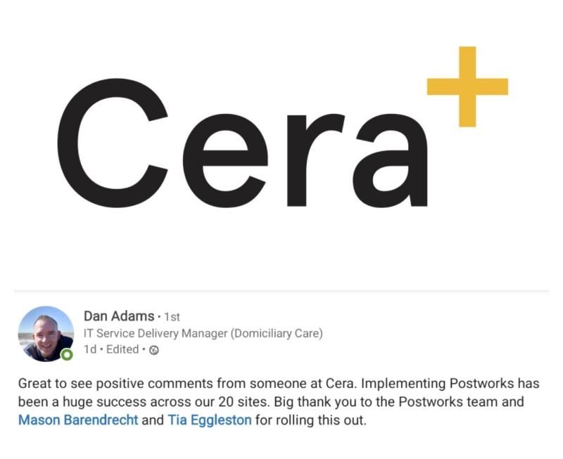 PostworksUK's tweet photo. Starting the week on a high βοΈ βοΈ βοΈ βοΈ βοΈ
Amazing feedback from Cera Care who are busy waving goodbye to their Franking Machines.
20 sites rolled out (and sending post from their PC) in under 4 weeks.
#Postalrevolution #Postworks #Frankingmachine #successstory https://t.co/X3cjCcE5Uj