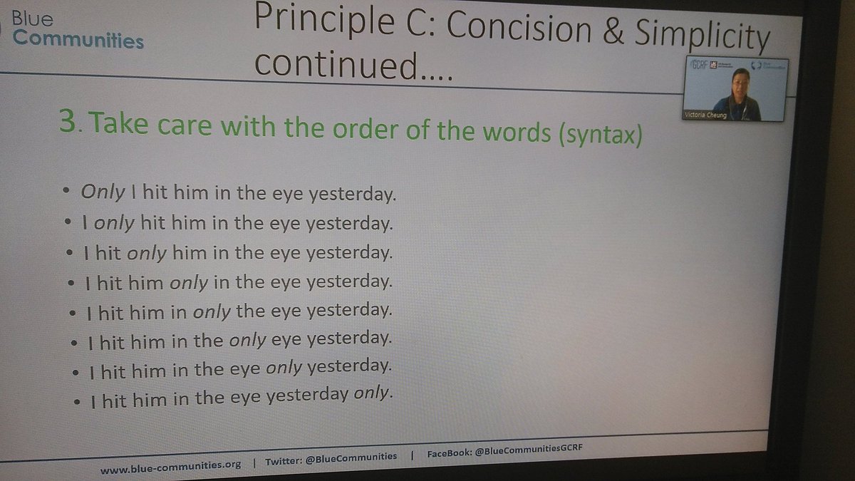Oceane_Umi's tweet photo. @vikki_vikster is giving great #scientific #writing tips, esp for non-english native speakers (put the words in the right order here please :( ). #BlueComms2020 https://t.co/Wq49KzwYzj