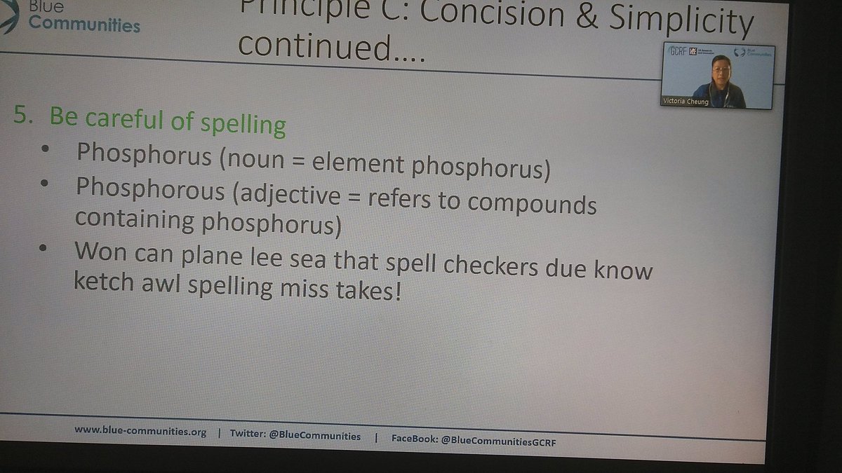 Oceane_Umi's tweet photo. @vikki_vikster is giving great #scientific #writing tips, esp for non-english native speakers (put the words in the right order here please :( ). #BlueComms2020 https://t.co/Wq49KzwYzj