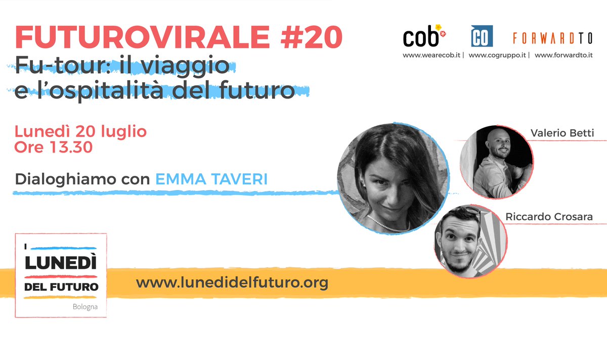 Fu-tour: il viaggio e l'ospitalità del #futuro 
Oggi alle 13.30 ne parliamo con <a href="/EmmaTaveri/">Emma Taveri</a> @destinationmake facebook.com/events/5832660…
#travel #anticipazione #foresight #Socialinnovation #Socialimpact #impact #socinn #socent #tourism
