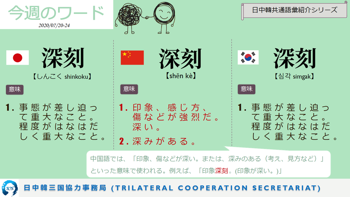 Trilateral Cooperation Secretariat Tcs Pa Twitter Trilateral Common Vocabulary Series Vol 15 The Word Of This Week 深刻 More Detailed Explanation On Usages Chinese Https T Co Lo4johfnir Japanese Https T Co 9qbznruzvq Korean