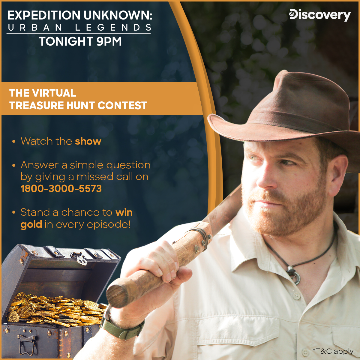 DiscoveryIN's tweet photo. Josh takes all the risk, you get the reward! Follow the steps and participate in the Virtual Treasure Hunt Contest to win some gold. Keep your eyes glued to the show, Mon-Fri at 9 PM, only on Discovery.
#ExpeditionUnknown #VirtualTreasureHuntContest https://t.co/J9FxVcPq88