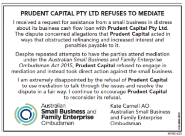 Lessons for all #SME lenders:
1. Sign up and engage with <a href="/AFCA_org_au/">Australian Financial Complaints Authority</a> 
2. Don't mess with <a href="/KateCarnellAus/">Kate Carnell</a> 
<a href="/afia_finance/">AFIA</a> <a href="/ASBFEO/">ASBFEO</a>