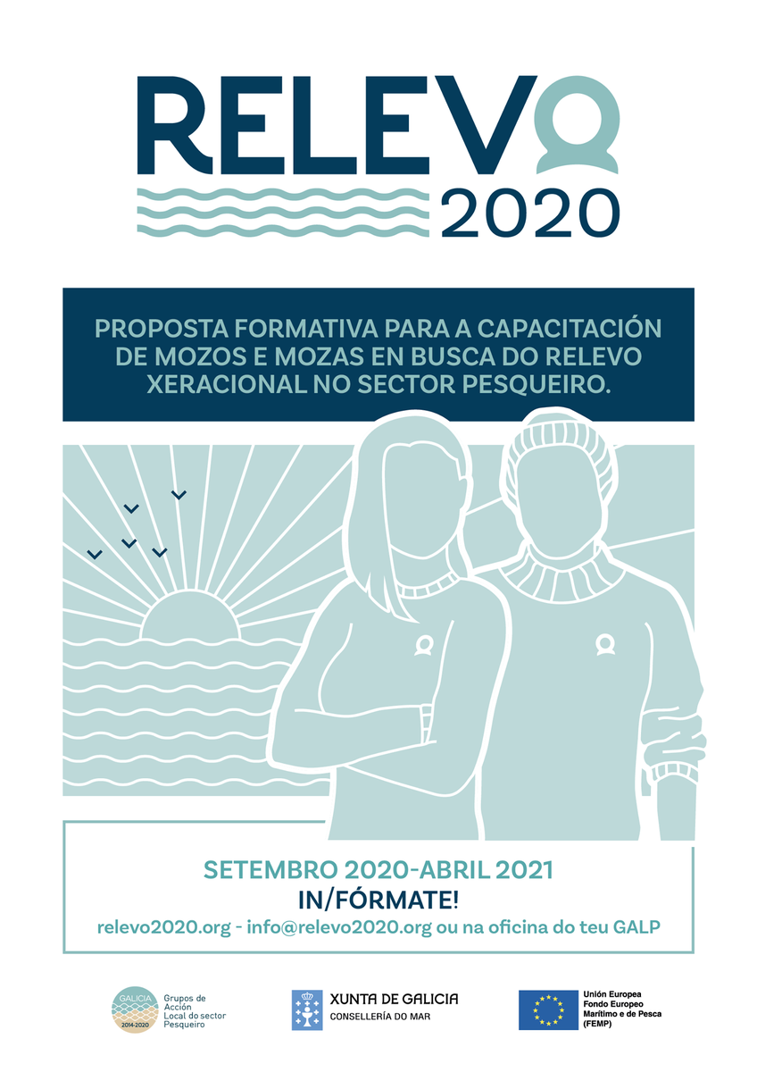 C_Valdovino's tweet photo. RELEVO 2020 é unha iniciativa formativa promovida polos  Grupos de Acción Local do Sector Pesqueiro (GALP) que busca o relevo xeracional nos sectores vencellados ao mar, mediante a capacitación de mozos de 16 a 30 anos.

+info e inscricións: https://t.co/vvMN8afoWG https://t.co/fx9hyXurkq