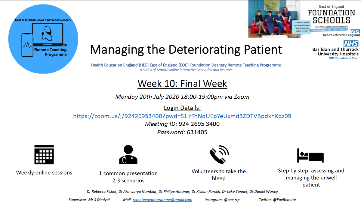 Week 10 - Final week!
We will be covering some of the remaining topics asked for in our feedback and will be giving the opportunity to ask any questions you have regarding FY1 to hopefully make you feel prepped and ready for August. 
Hope to see many of you there!