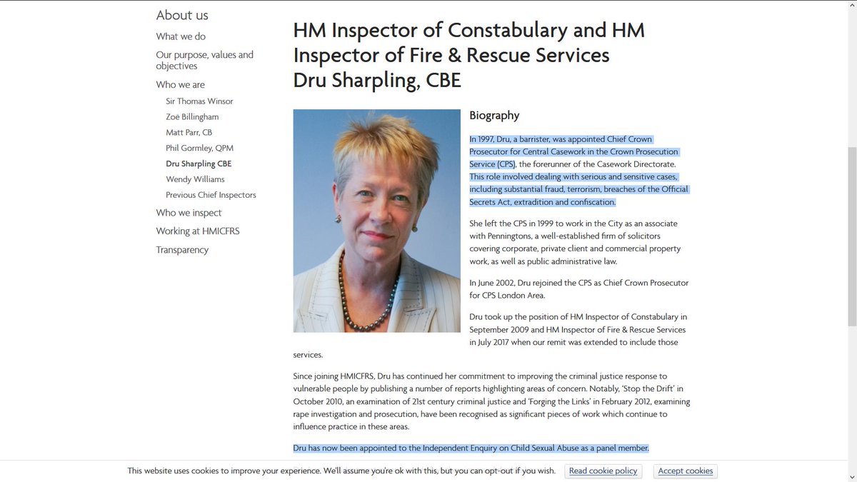 Who was dealing with Official Secrets for the Crown Prosecution Service when investigation in Lambeth was halted?Drusilla Sharpling CBE, who aside from being on the  @InquiryCSA panel also authored the Jimmy Savile 'mistakes were made' report https://www.justiceinspectorates.gov.uk/hmicfrs/media/review-into-allegations-and-intelligence-material-concerning-jimmy-savile.pdf