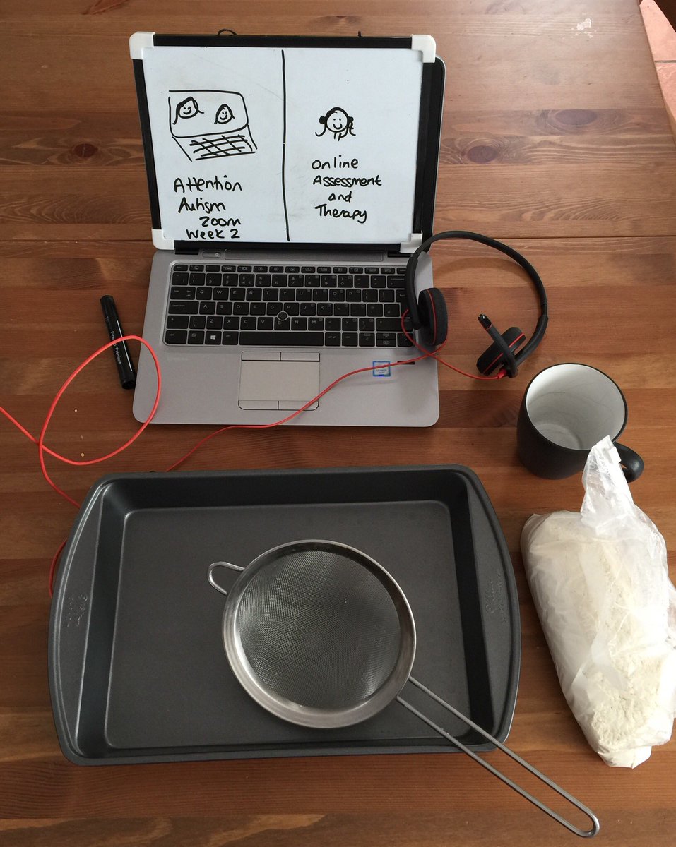 All set for Week 2 of Attention Autism (flour and sieve at the ready!). 

Then a busy day of online assessment and therapy. 

Looking forward to the week ahead. 

#attentionautism #stage2 #attention #asd #assessment #onlinetherapy #childspeech #childlanguage