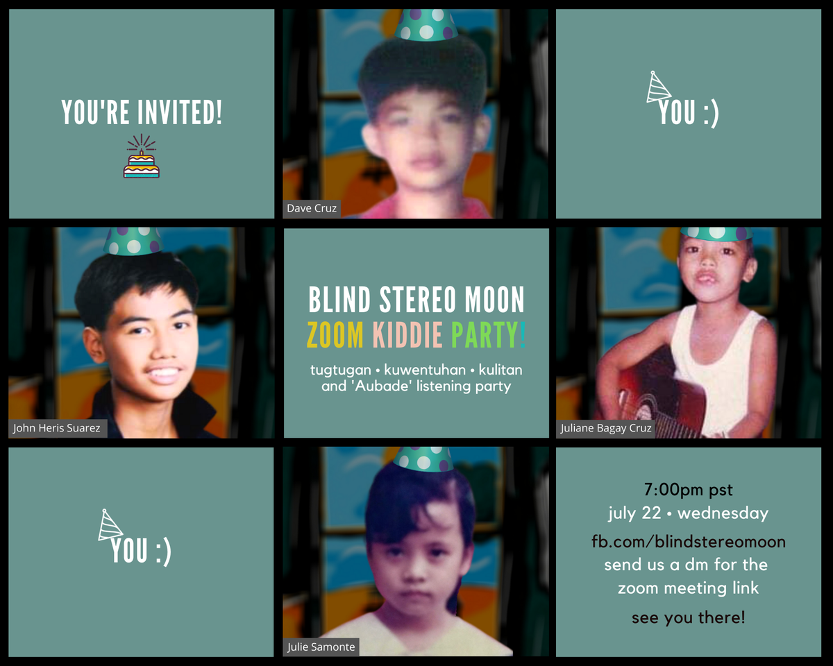 blindstereomoon's tweet photo. You're invited to our 𝘡𝘰𝘰𝘮 𝘬𝘪𝘥𝘥𝘪𝘦 𝘱𝘢𝘳𝘵𝘺 slash 'Aubade - 10th Anniversary Edition' listening ganaps slash tugtugan, jammingan, kuwentuhan, at kulitan (daming slash! haha)

July 22 • Wed • 7PM PST • live on https://t.co/JIBJrZGtG3 https://t.co/TkrboFwqzQ