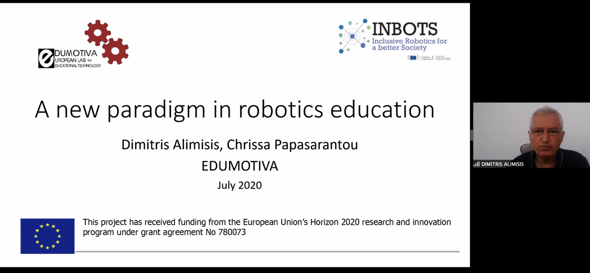 RotecoT's tweet photo. Nous sommes en ligne avec le @d_alimisis et son webinaire sur les nouveaux paradigmes dans la robotique educative! 

@INBOTS_CSA @nccrrobotics @ETH @EPFL @planeterobots @RobotUnion_EU https://t.co/eNbWd4h3hp
