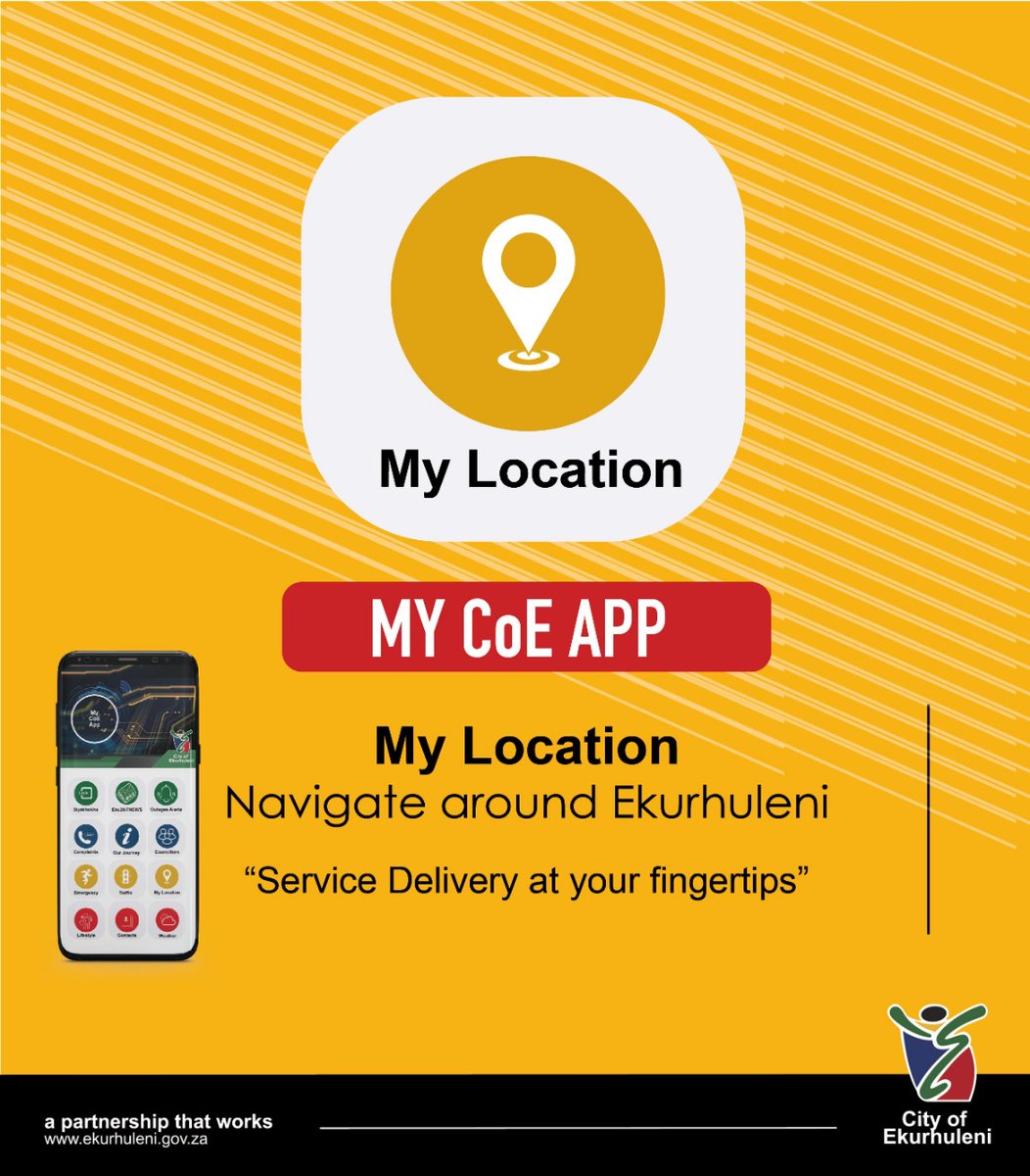 City_Ekurhuleni's tweet photo. Find your way around the City with the My CoE App. Use our App to find attractions, schools, churches, hospitals, vehicle repair centres, and many more. Download the App from the Play/App stores and you’re good to go!
#MyCoEApp #ServiceDeliveryAtYourFingertips https://t.co/wlbHWbxT1F