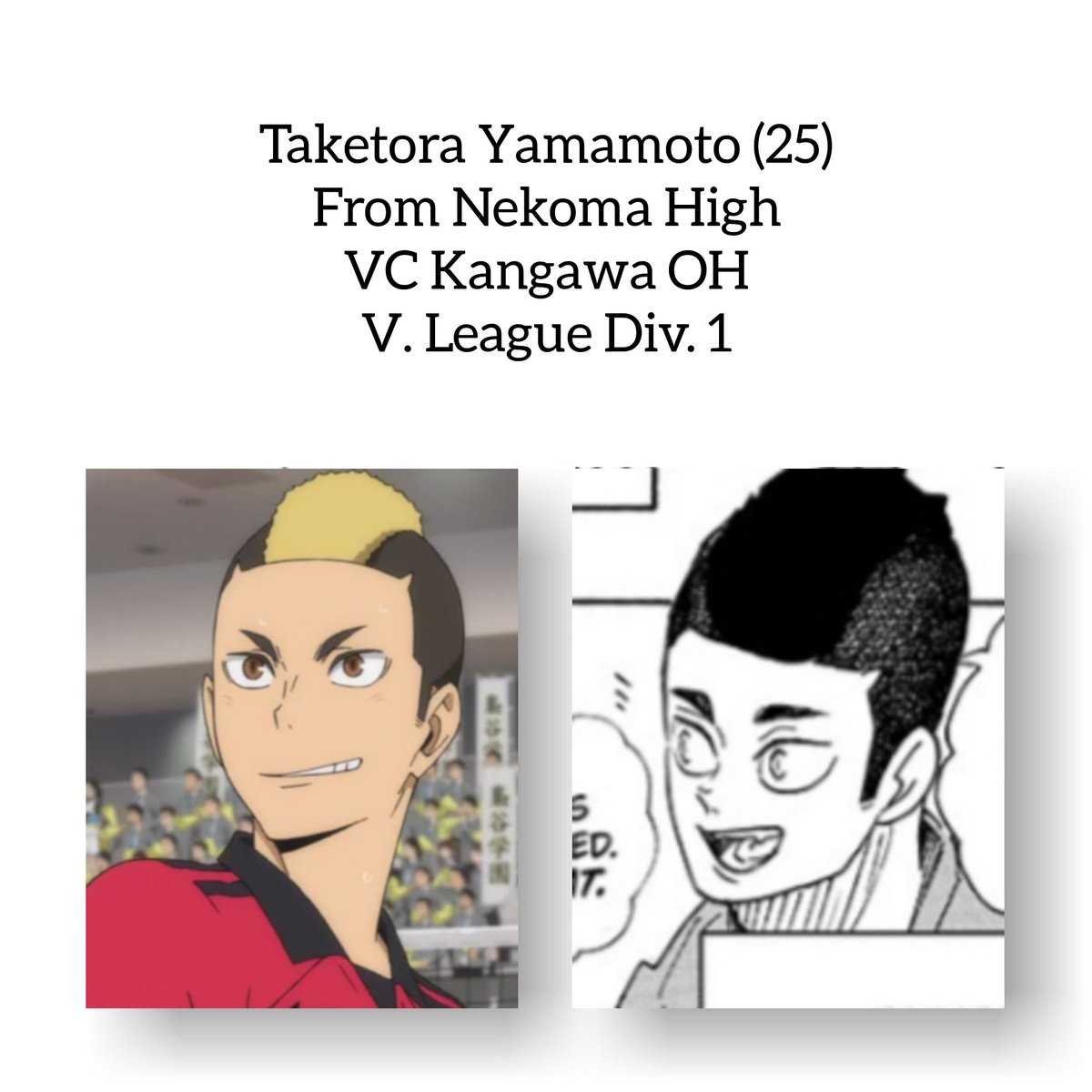 Kuroo Tetsurou
Yaku Morisuke
Nobuyuki Kai
Taketora Yamamoto
I just followed the manga, tho, by now Kuroo should be approximately 27 years old