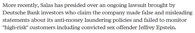 The 20 year old son of U.S. District Judge Esther Salas is shot dead and her husband is critically injured soon after she was assigned a case against Deutsche Bank linked to Jeffrey Epstein.  #opDeathEaters  https://startribune.com/us-district-judge-esther-salas-son-killed-husband-shot/571828941/