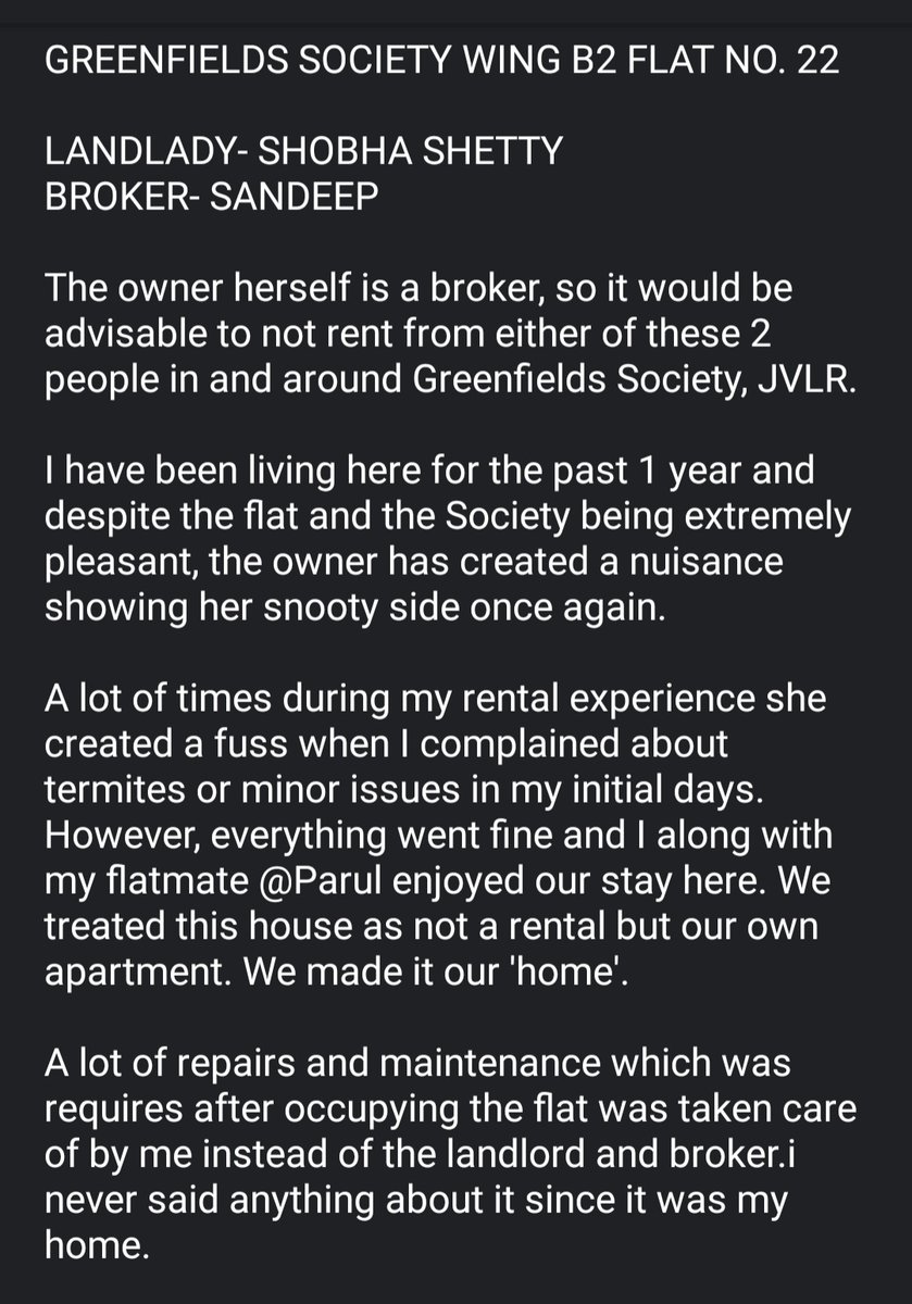 SethSnigdha's tweet photo. Attention! It's high time an action is taken against these mafia #landlords looting the tenants of their security deposit. Pls read and help! This is horrific! Various such cases exist which need to STOP! @CPMumbaiPolice @CMOMaharashtra @MumbaiPolice @mybmc #rent #goons #jvlr https://t.co/Zi8PAA58b5