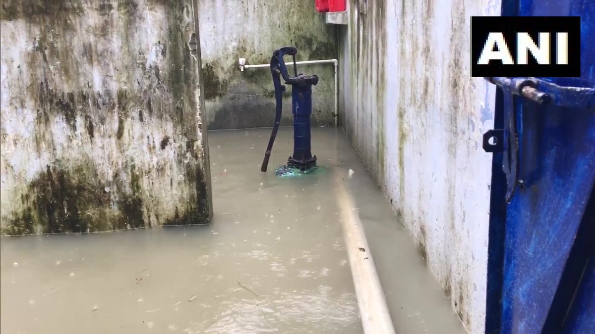 ANI's tweet photo. Bihar: Water logging in several parts of Muzaffarpur following heavy rainfall in the region; water enters residential areas. https://t.co/ds9Zs799Xz