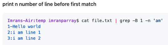 Print N number of line before the first Match (-B [before])