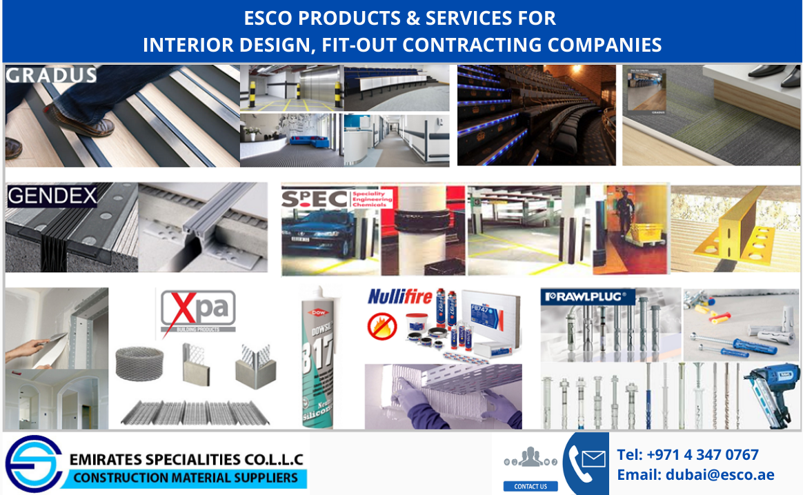 esco_spec's tweet photo. ESCO Products &amp; Services for #InteriorDesign, #FitOut #Contracting Companies. 

Contact us today to discuss your project requirements!

#floortrims #ledlighting
#skirting
#expansionjoint
#fixings
#firestopsolutions
#dowsil #siliconesealants
#flooringsolutions 
#tilemovementjoints https://t.co/eTUmN6IAdB