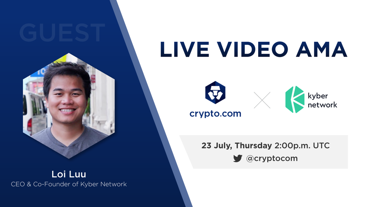 cryptocom's tweet photo. Let’s talk DeFi: Live Video #AMA with @loi_luu, Co-Founder &amp; CEO of Kyber Network, here on @cryptocom Twitter, July 23rd, 10pm HKT (2pm UTC). Submit your questions for a chance to win $KNC! Details: https://t.co/M5AvwLcWt0 #DeFi  @KyberNetwork @KyberDao https://t.co/A19QR51Myw