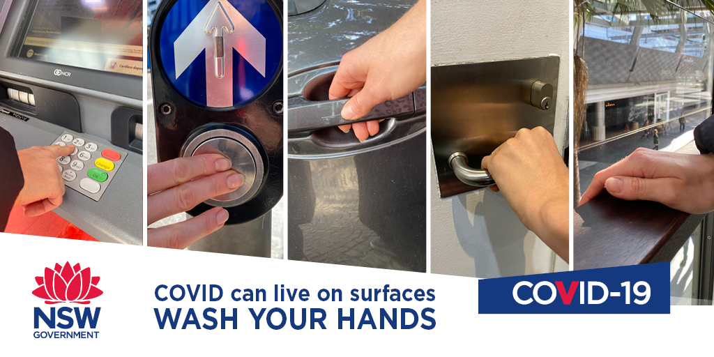NSWHealth's tweet photo. Something as simple as opening a car door, using an ATM or safely crossing the road, can lead to the spread of #COVID19. Don’t forget to wash your hands to protect you and your loved ones. 

It’s up to all of us to keep healthy and well.

https://t.co/kyxAweTbfi https://t.co/8Mmp5n1A40