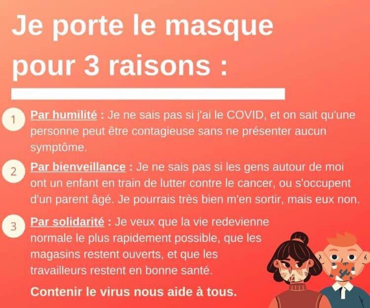 Au boulot, pour faire les courses ou en balade, je porte le masque pour me prémunir et prémunir les autres contre le virus. 😷
Ils ont été tant réclamés ces masques, ce serait idiot de les laisser dans un placard pour la prochaine épidémie !
#masqueobligatoire #COVID19