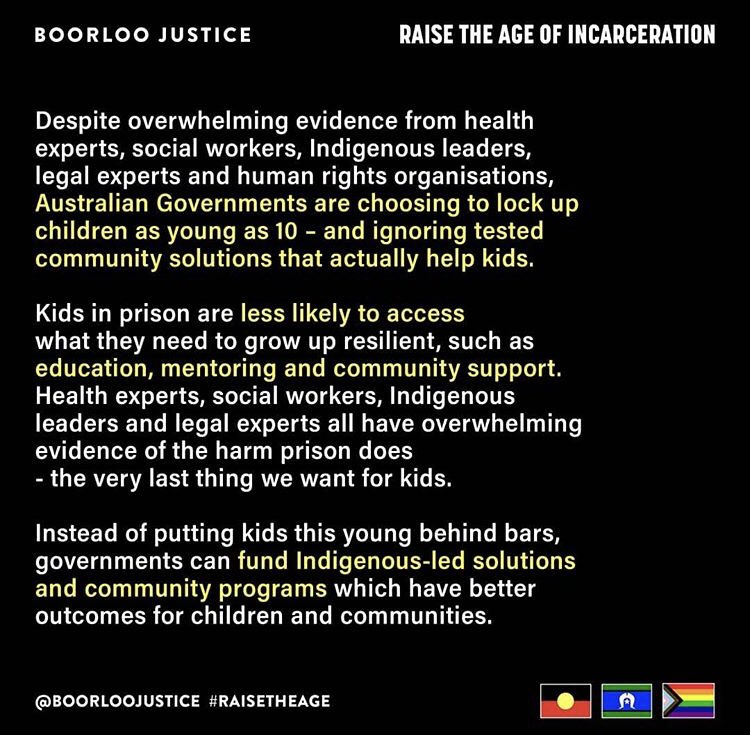 IndigenousX's tweet photo. From @boorloojustice on why we need to #RaisetheAge from 10 to 14

Give them a follow, for important blak advocacy on #BlackLivesMatterAustralia #BlackLivesMatter #BlakLivesMatter https://t.co/YtMRSYvnPd