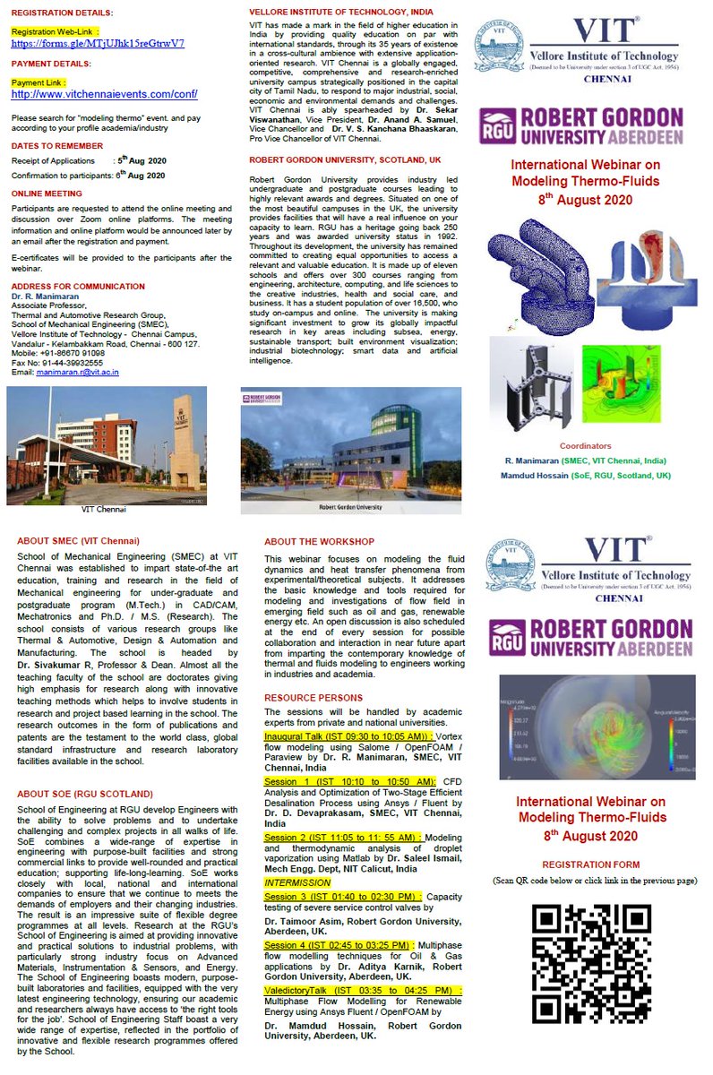 SMBS_VITCC's tweet photo. Intl webinar on Modelling Therom-Fluids with Robert-Gordon University, UK
Registration Web-Link :
https://t.co/hBnaFOkL1K
PAYMENT DETAILS:
https://t.co/u9A0cjHrMr https://t.co/0zhYmXeY4I