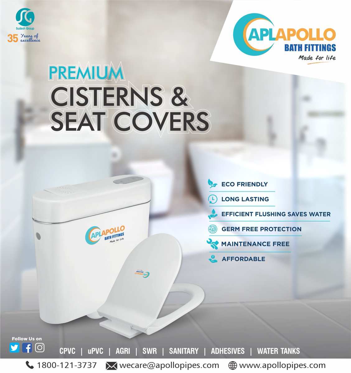 ApolloPipes's tweet photo. Apollo Pipes is a leading Cistern & Seat Covers manufacturers and Supplier in India.
#EcoFriendly #LongLasting #EfficientFlushing #SaveWater #GermFreeProtection #MaintenanceFree #Affordable.
#ApolloPipes. https://t.co/PdiGvmdveB