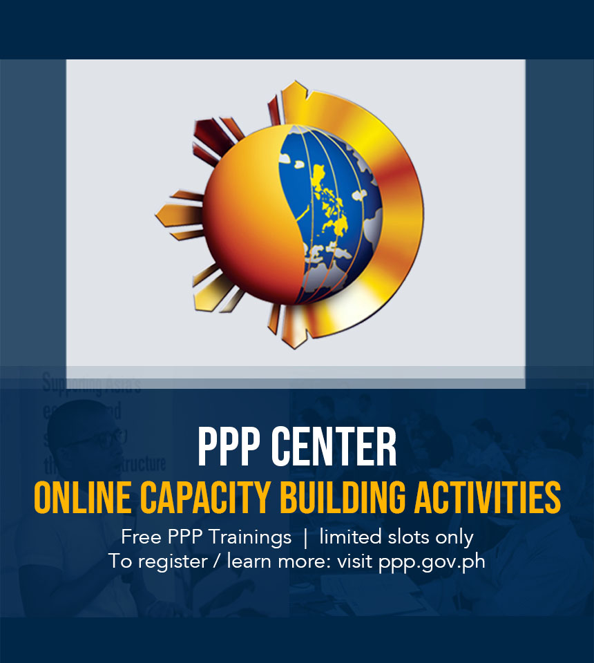PPP_Ph's tweet photo. PPP Center will roll out online capacity building activities (OCBAs) on Public-Private Partnerships such as webinars, online trainings, and remote knowledge sharing sessions, in lieu of the usual face-to-face trainings. For more info, please visit https://t.co/gIGG6zKEop https://t.co/fsHXWFIu5W