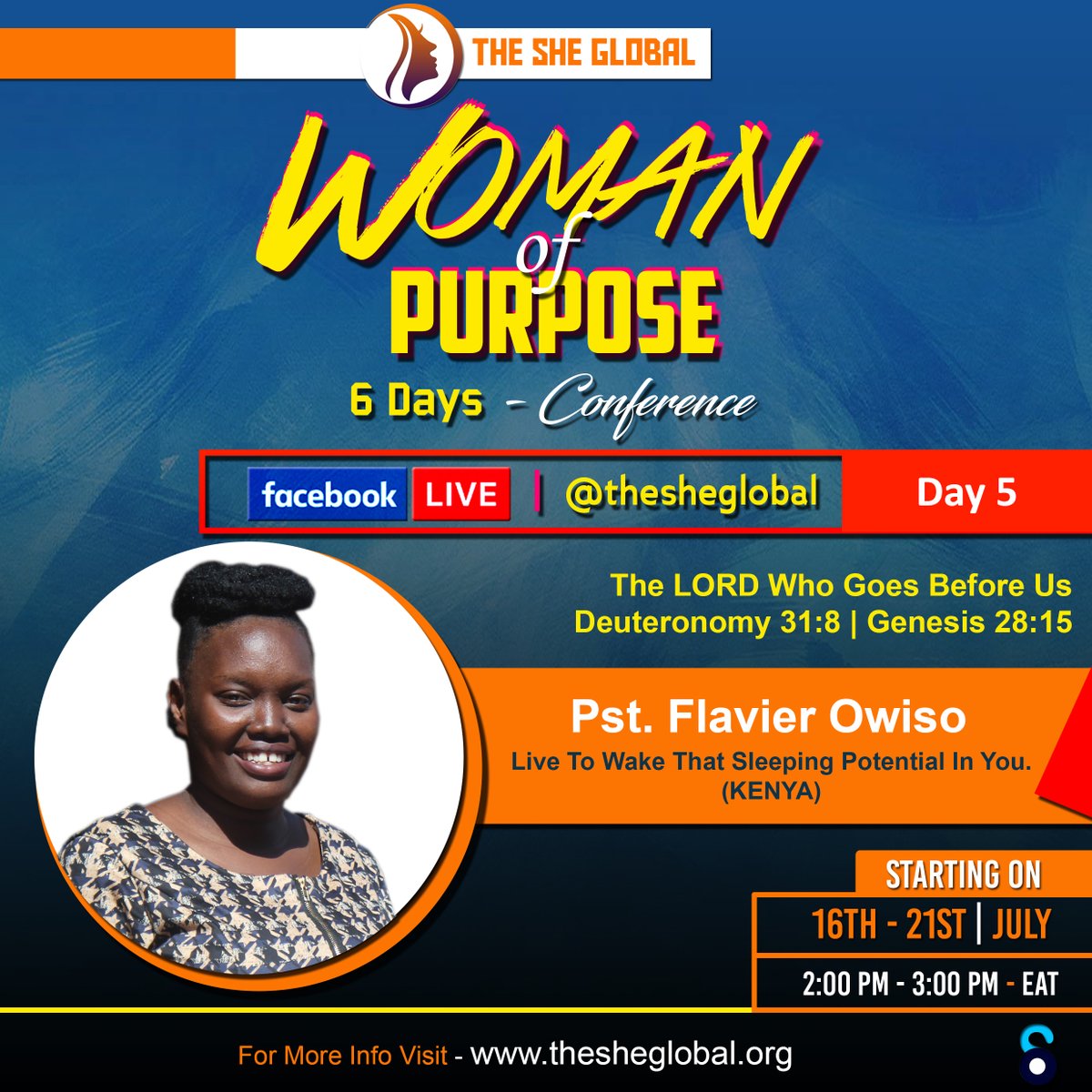 thesheglobal's tweet photo. The #WomanOfPurposeConference Is Here Again Today Same Time &amp; Same Page.
Our 5Th Guest Today Is #Pst_Flavier_Owiso Who Will Be Live From #Nairobi #Kenya 
We Are Going Live In A Few Hours. Exactly 2Pm - 3Pm EAT. 
Live On This Page.

We Are - https://t.co/COP8dcYBZC https://t.co/72RKt2V7p1