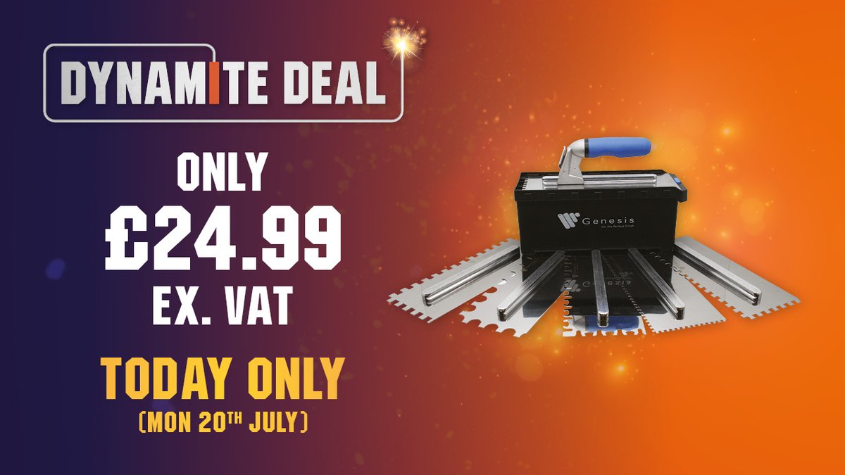 CTDTrade's tweet photo. Dynamite Deal TODAY ONLY! π₯ Genesis Trowel Set with 6 premium stainless steel blades ONLY Β£24.99 ex VAT! Buy now online or in-store π https://t.co/rKq6Uc9HWU
#dynamitedeal #tiling #trade #deal #genesis @GenesisAPS https://t.co/UujKTWPoii