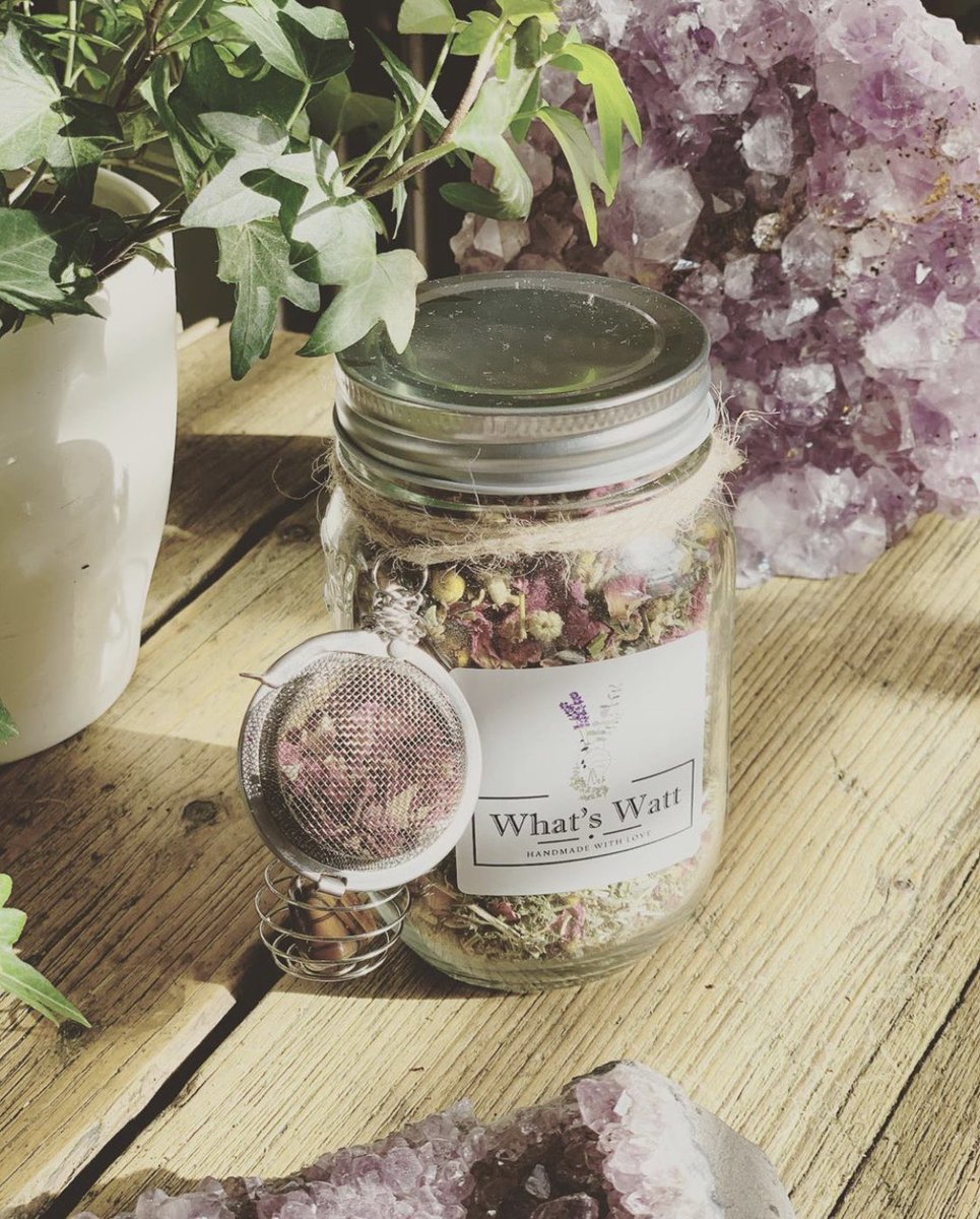 whatswattshop's tweet photo. Checkout this cute little care package a customer is sending her friend Rose chamomile lavender and skullcap loose tea with a birthstone tea infuser 
Skull cap is great for insomnia, lavender chamomile &amp; rose are known for their calming relaxing properties. https://t.co/GEO02QALGZ