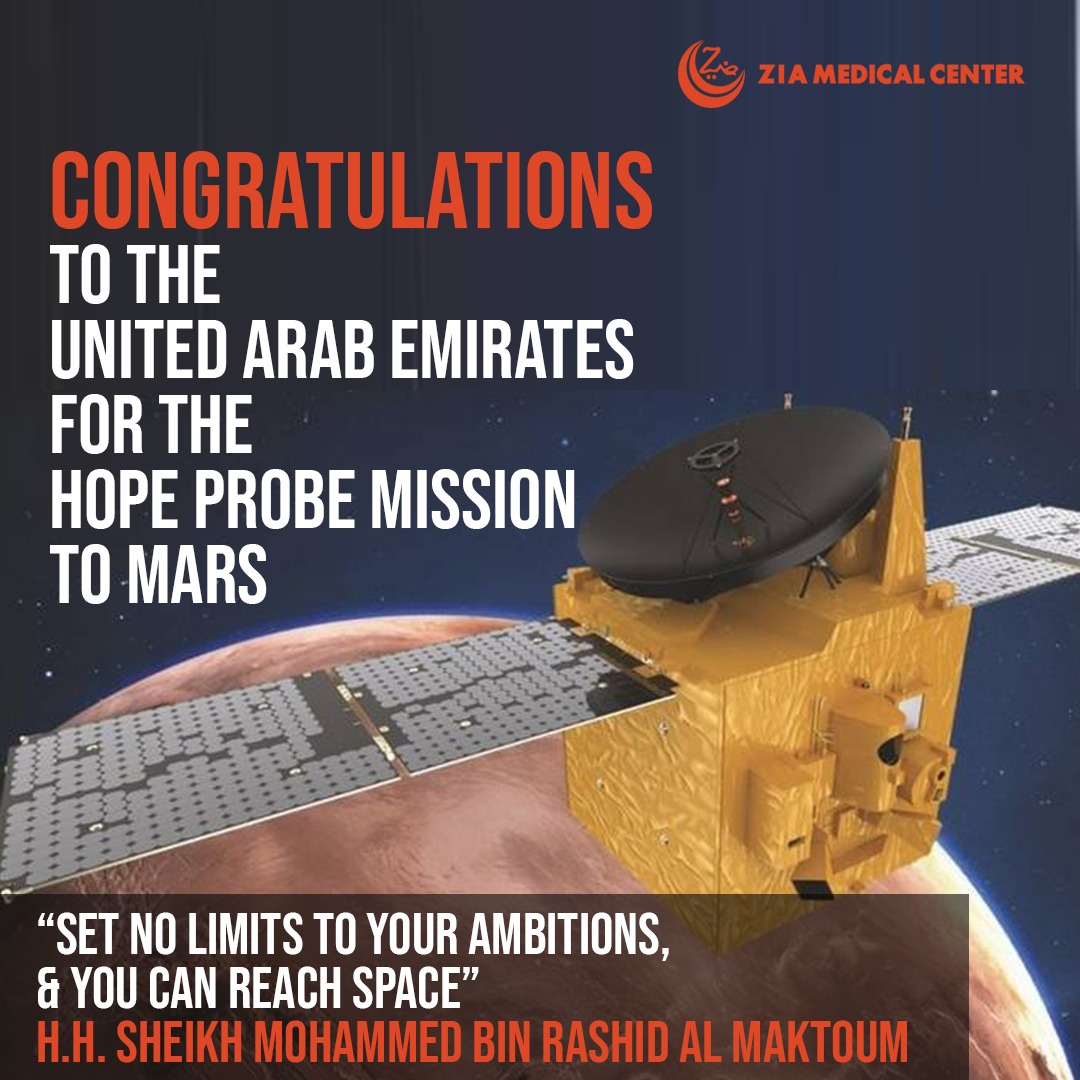 ZiaMedical's tweet photo. Congratulations to the United Arab Emirates for the Hope Probe Mission to Mars.

"Set no limits to your ambitions, and you can reach space." H.H. Sheikh Mohammed bin Rashid Al Maktoum https://t.co/qgGS8cYZTu