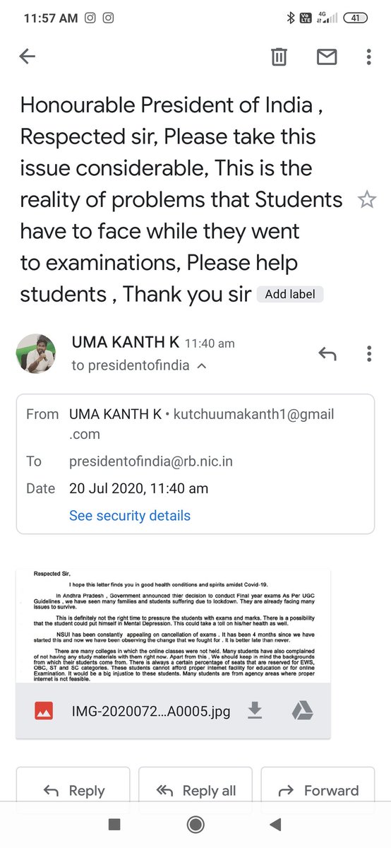 UmaKanth_NSUI's tweet photo. Sent letter to Respected Honourable President of India @rashtrapatibhvn, making him aware of the issues faced by students in the state of Andhra Pradesh requesting him to intervene in this situation.
@nsui @NSUIAndhra @guptar @Neerajkundan
#Studentslivesmatter https://t.co/6q3qQNVrPe
