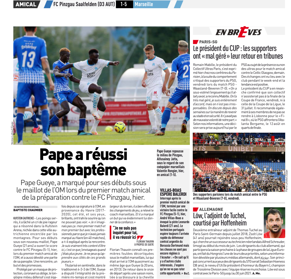 Votlin's tweet photo. 🔵⚪️🇩🇪#PrepaOM Pape a réussi son baptême
Pape Gueye, a marqué pour ses débuts sous le maillot de l’#OM lors du premier match amical de la préparation contre le FC Pinzgau, hier
🔥#MercatOM AVB espère #Balerdi
#TeamOM #FCPSOM #eyrauddemission #mccourtvendleclub https://t.co/UPqgfkLJxG