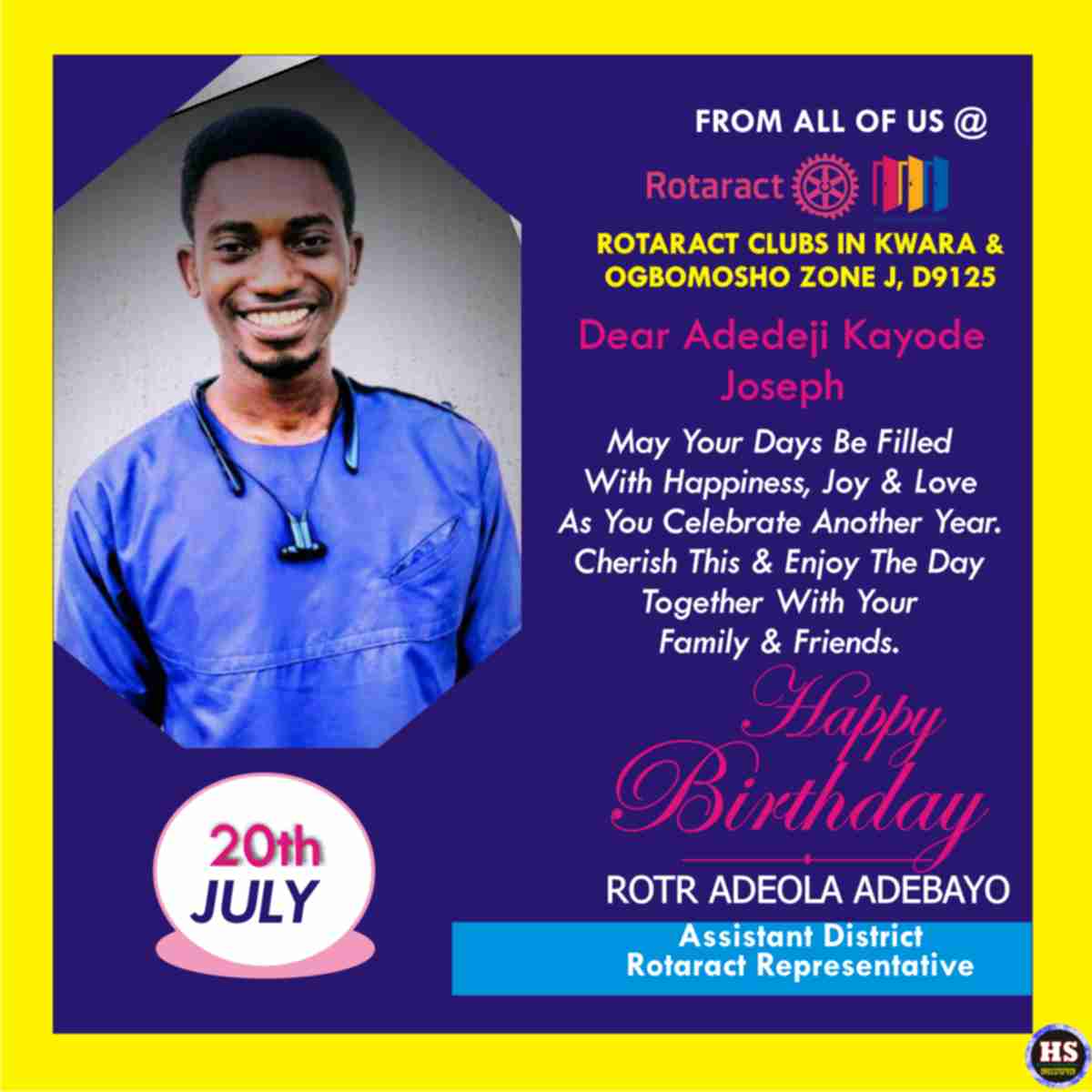 ZoneJ9125ng's tweet photo. OFFICE OF THE ASSISTANT DISTRICT ROTARACT REPRESENTATIVE
DISTRICT 9125 ZONE J
Birthday Wishes

On behalf of all the Rotaractors in District 9125 Zone J, I wish you good life, God's favour and peace of mind.

Signed
 Admin &amp; Publicity Team

For 
 Rotr Adebayo Adéọlá
 ADRR, ZONE J https://t.co/wTXcY0sT9f