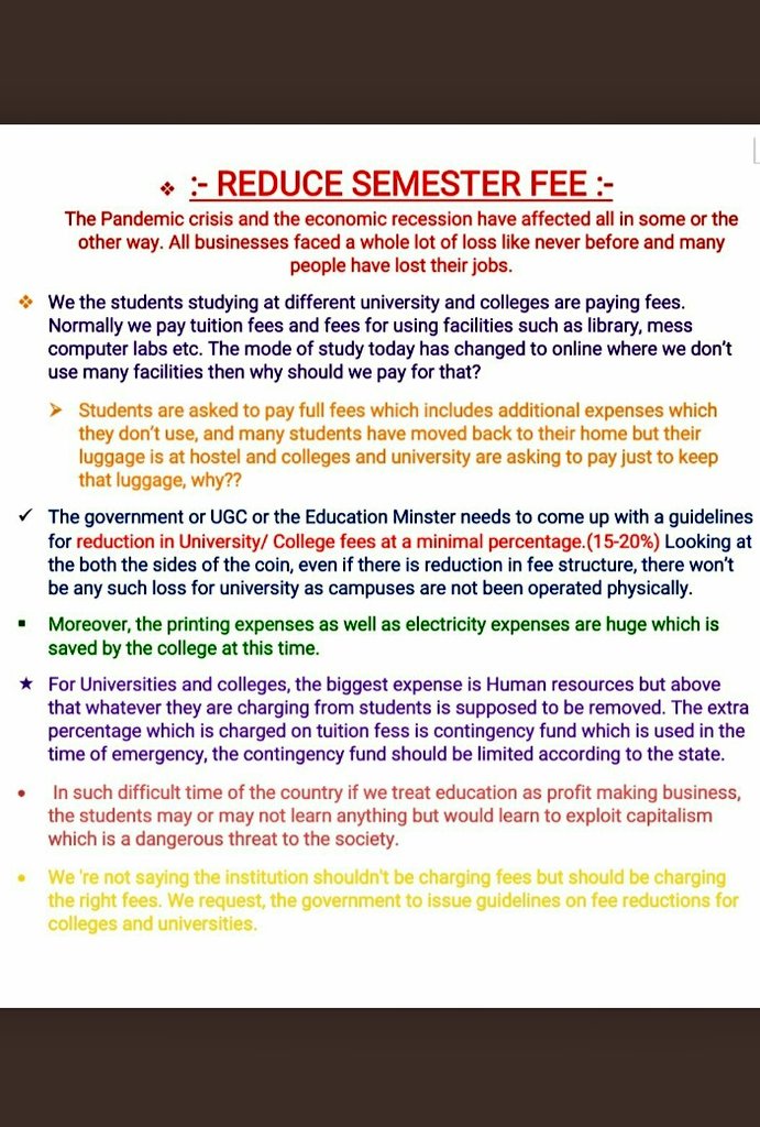 ansh_bhavsar's tweet photo. #FeesKamKarona 
#reducefeepressure 
#ReduceFeesinPandemic
@ugc_india 
@DrRPNishank 
@narendramodi 
@PMOIndia 
@AmitShah https://t.co/7iIv24qzxY