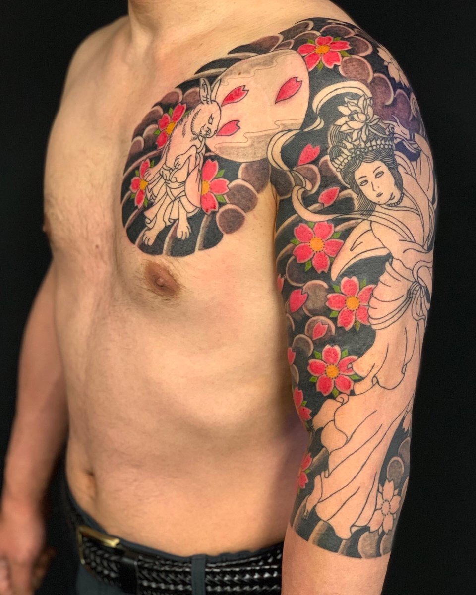 腕ひかえ七分 途中経過 #桜 #天女 #羽衣天女 #日本伝統刺青