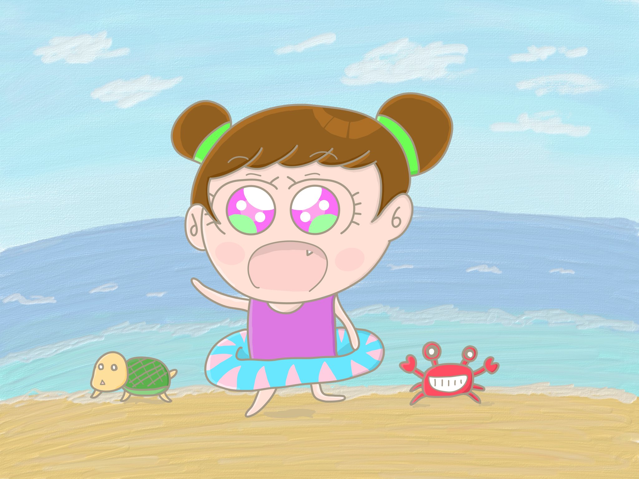 Aki かわいい子供 動物イラスト描きます A Twitter 浜辺で海を満喫している女の子 イラスト 毎日イラスト 芸術同盟 幼稚園 保育園 子供 アート 女の子 かわいい 可愛い絵を描く同盟 海 水着 カニ 亀 夏 絵描きさんと繋がりたい イラスト好きな人と