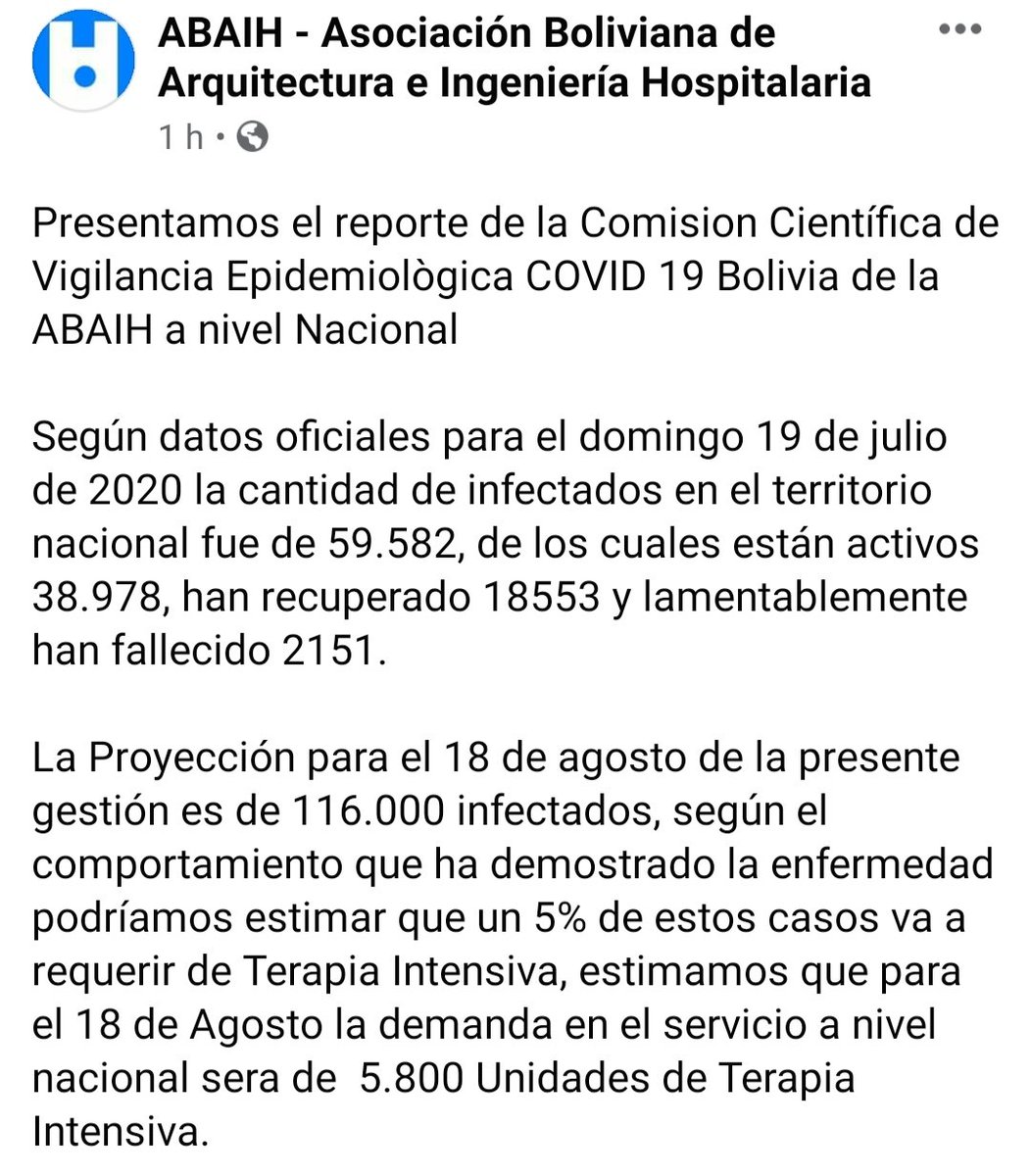 BarralCabero's tweet photo. La Asociación Boliviana de Arquitectura e Ingeniería Hospitalaria, presenta proyecciones de Covid 19 en Bolivia. @FranzRBarriosG @JeanineAnez @AndrsGomezV  @JUANCARLOSARANA @KarenLongaric @JohnArandia @tuffiare @tutoquiroga https://t.co/FHihQPOOA2