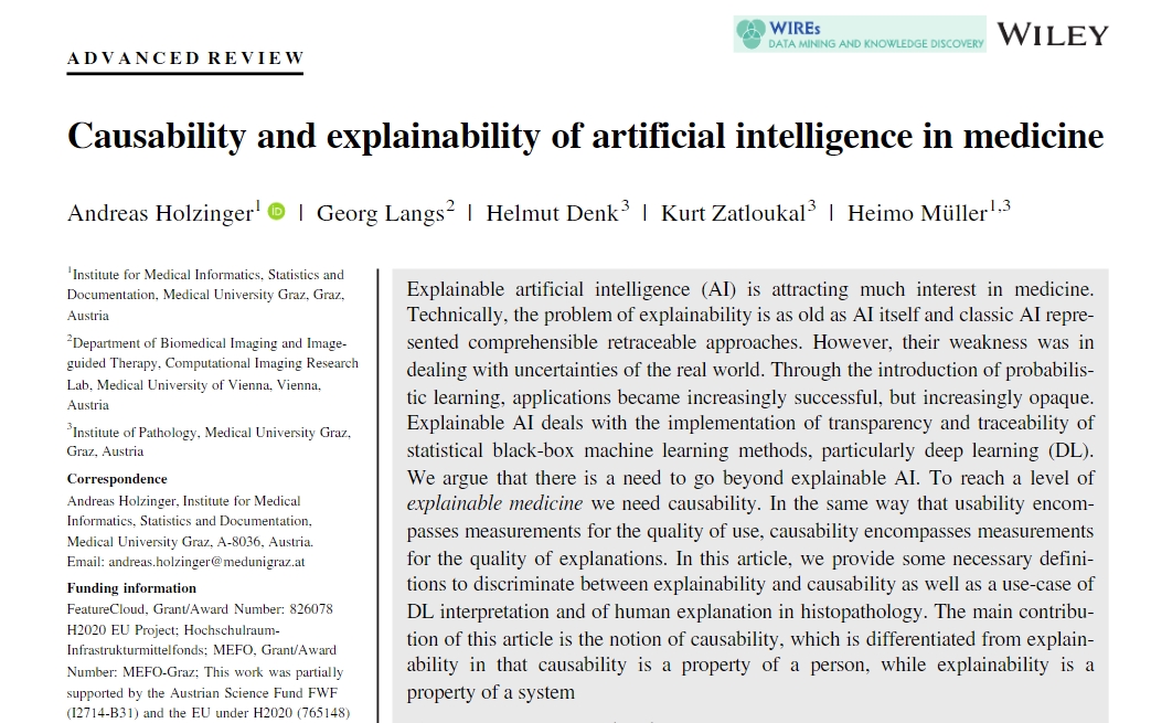 Why did the algorithm do that? Can I trust the result? How can I detect and correct an error? - Key questions to think about when it comes to causability and explainability of #AI in biomedical research. More in this paper by our project partner <a href="/aholzin/">Andreas Holzinger</a> onlinelibrary.wiley.com/doi/full/10.10…