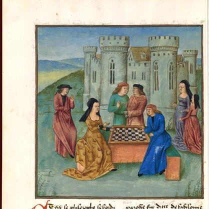 On peut toutefois descendre + bas ds l'échelle sociale. Une affaire se déroulant en 1276 ds un quartier populaire de Londres nous fait entrer dans la maison d'un cordonnier. Là, un homme de passage joue aux échecs avec la femme de l'artisan, en présence d'autres personnes. 13/18