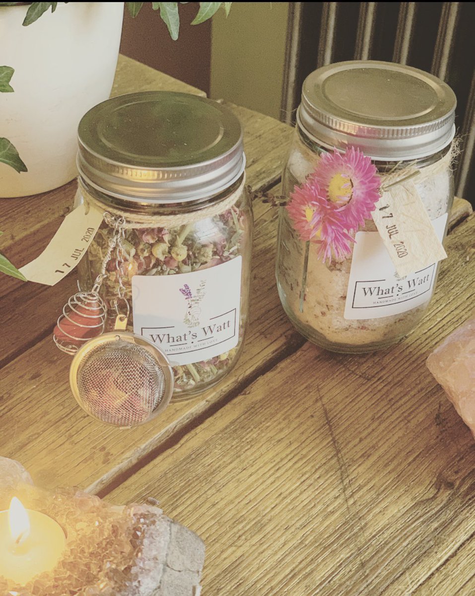 whatswattshop's tweet photo. Check out this cute little care package a customer is sending her lovely friend, a tea to calm the nerves  and red jasper infuser for courage and relaxing cleansing salts for a goods night sleep https://t.co/t5IejCDCOw