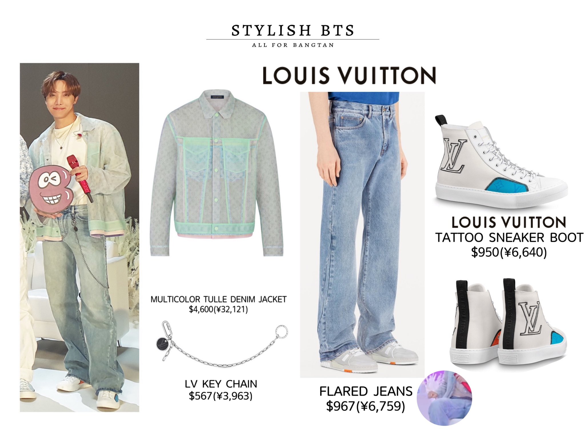 BTS STYLE⁷ on X: JUNG HOSEOK LOUIS VUITTON • mix canvas leather bomber •  washed wavy denim pants • lv skate sneaker marine $6700 + $2040 + $1340 (  230305 j-hope tiktok